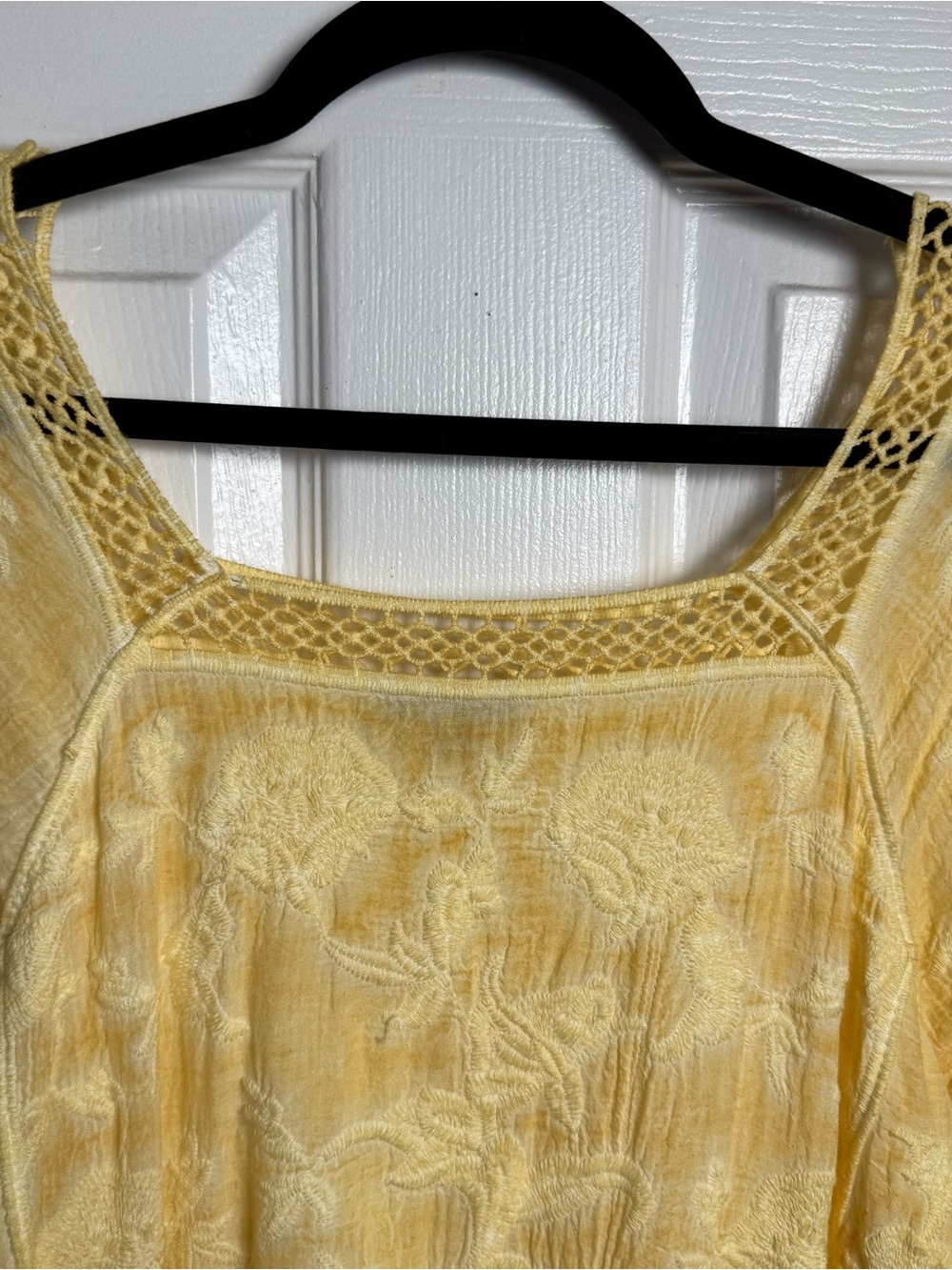 Democracy Yellow Crochet Lace Boho Blouse Top 100% Cotton Size S Cottagecore - Picture 2 of 11